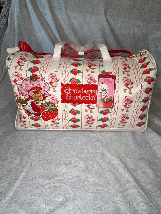 Strawberry Shortcake Handbags - Strawberry Shortcake Pebbled Faux Leather Embroidered Red & Cream Large Duffle